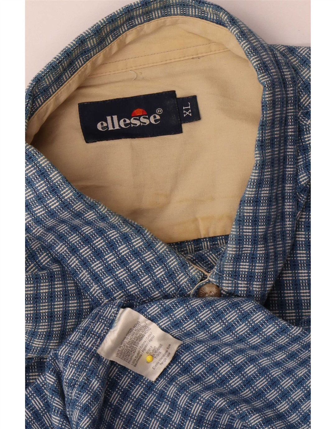 Ellesse Chemise à manches courtes pour hommes XL Bleu à carreaux en coton