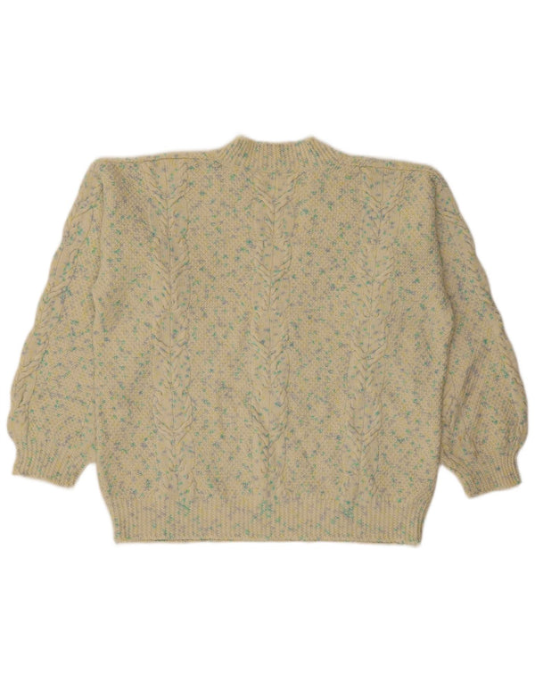 VINTAGE Pull col V femme UK 18 XL Beige Moucheté