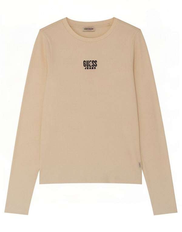 Guess Haut à manches longues pour femme UK 8 Small en coton blanc cassé