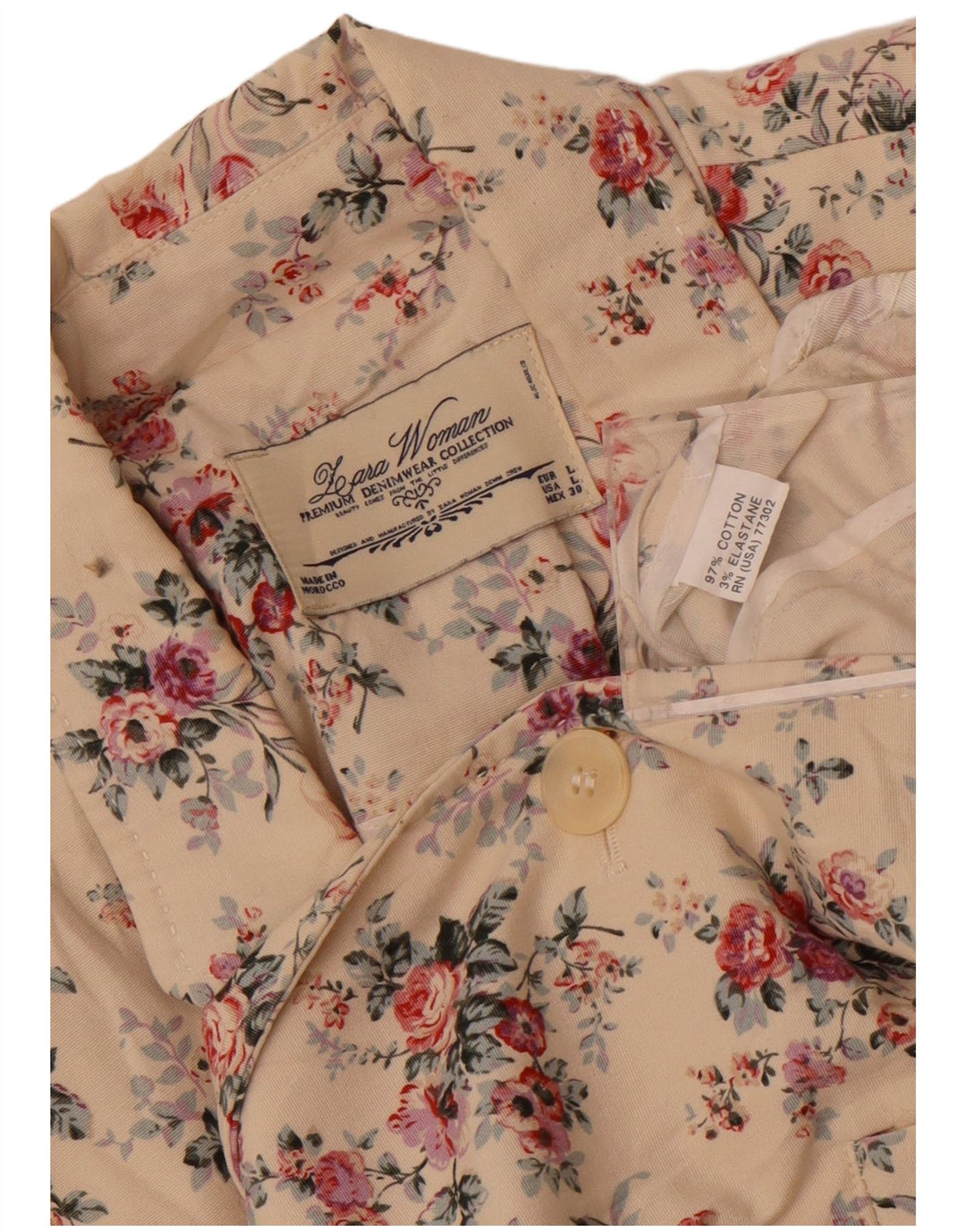 Zara Womens 1 Button Blazer Jacket UK 14 Large Off White Floral Coton