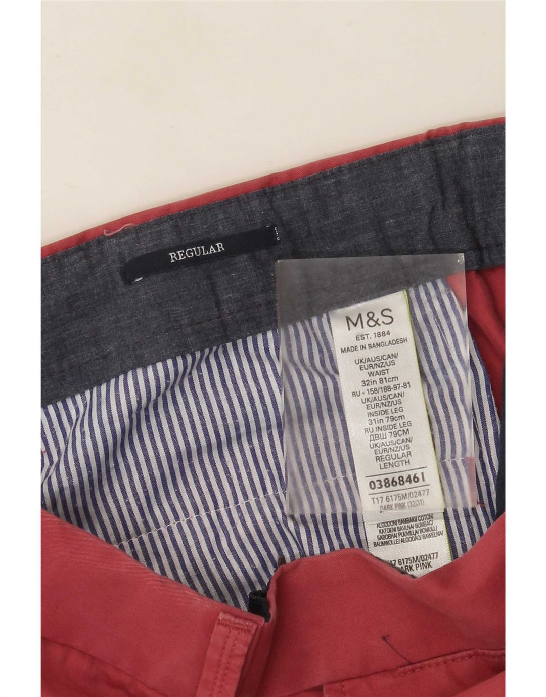 Marks & Spencer Pantalon de costume droit pour homme W32 L28 Rose Coton