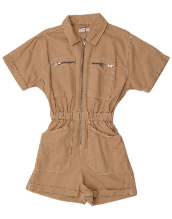 Topshop Combishort à manches courtes pour femme UK 8 Small Beige Coton