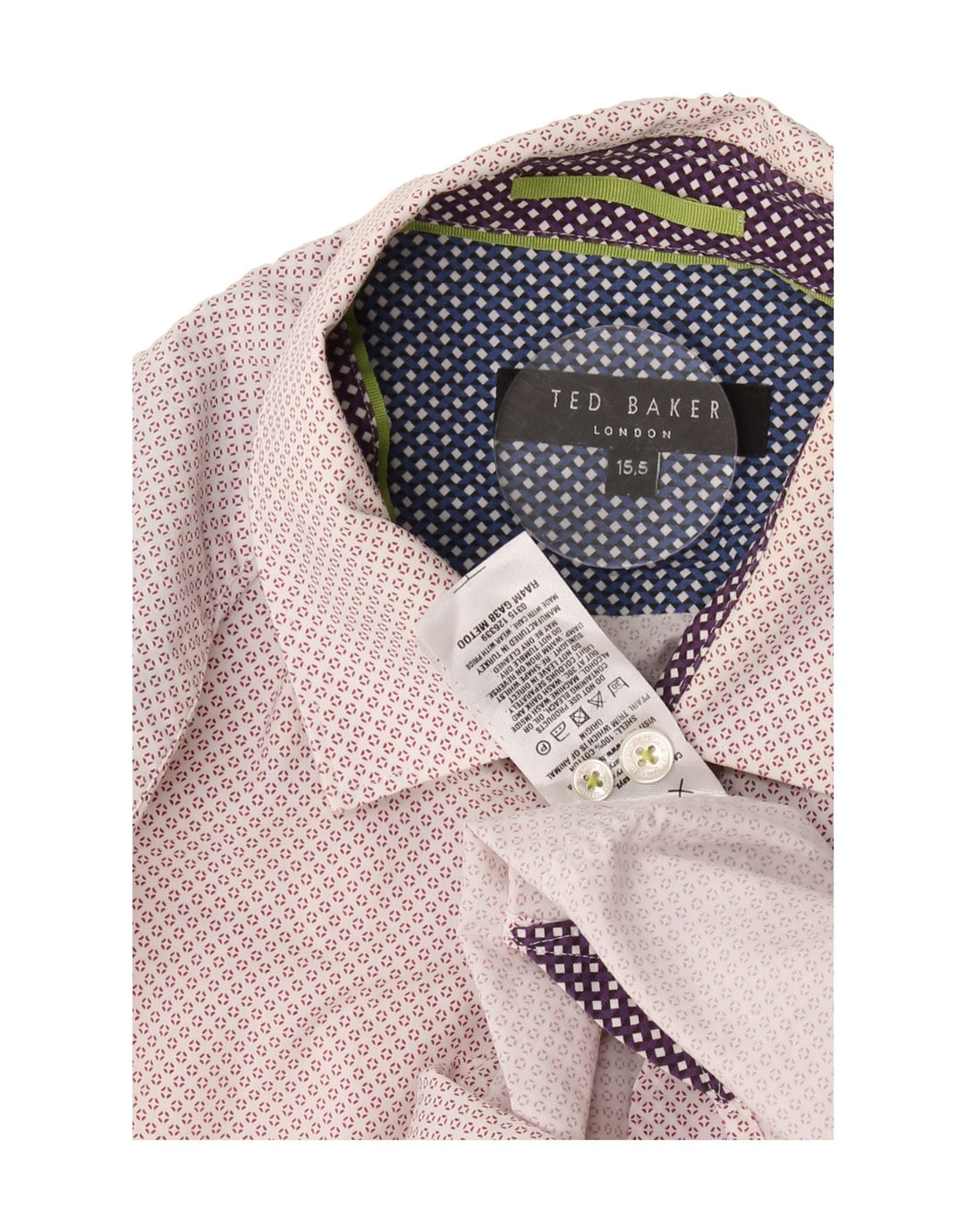 TED BAKER Mens Shirt Size 15 1/2 Medium Pink Geometric Cotton Vintage Ted Baker and Second-Hand Ted Baker from Messina Hembry 