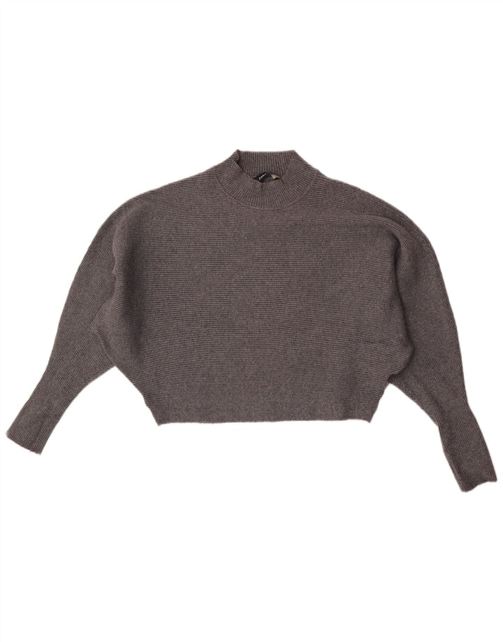 Zara Womens Batwing Crop Turtle Neck Jumper Sweater UK 14 Gris Moyen