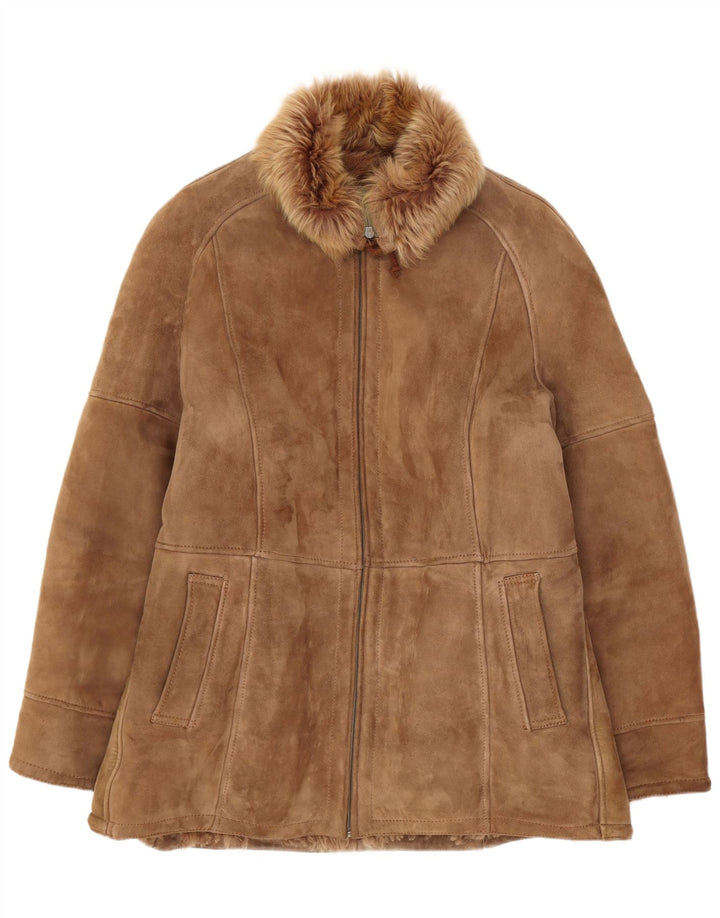 vintage Femme Loose Fit Shearling Veste IT 50 XL Marron Classique