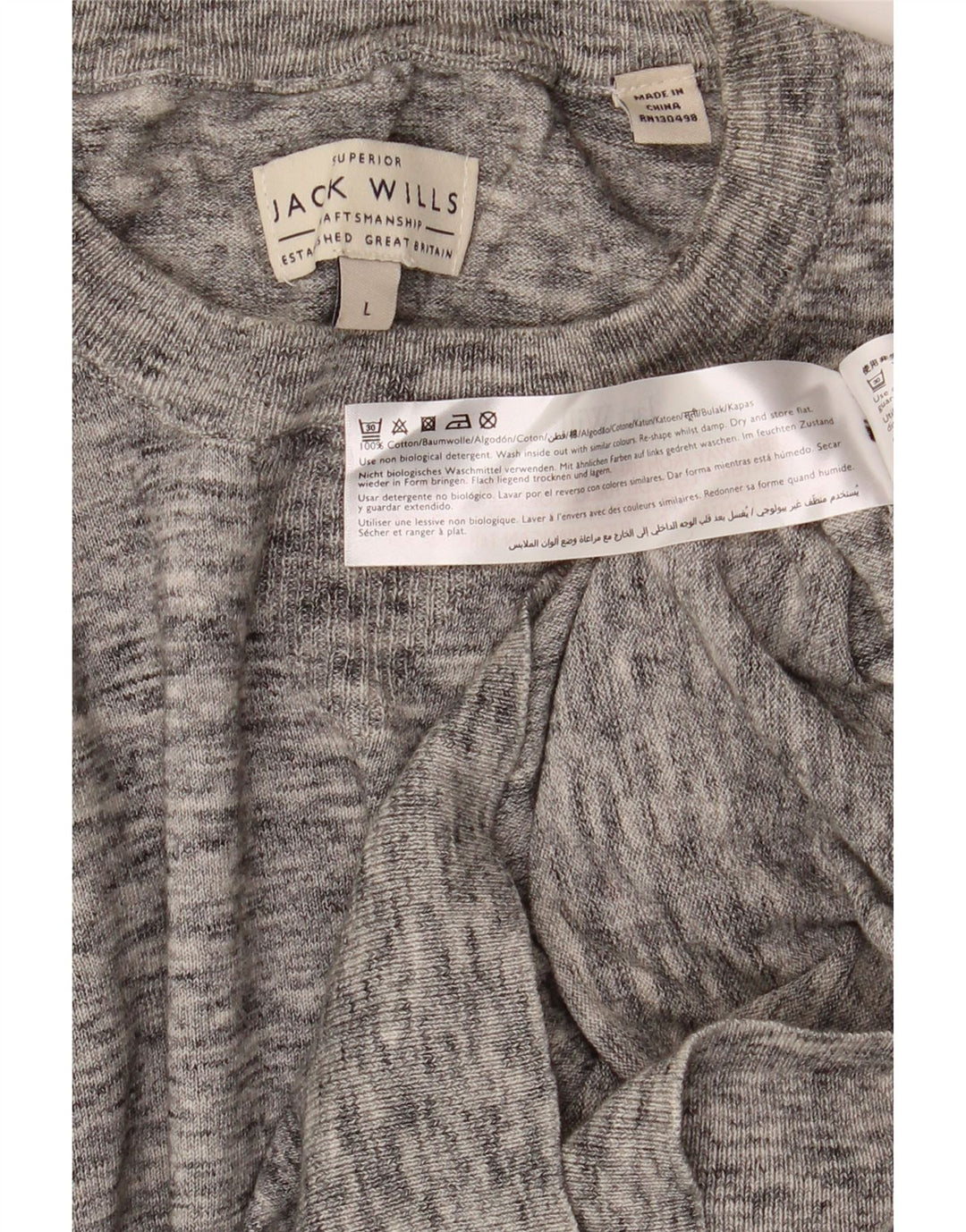 Jack Wills Pull à col rond pour homme en coton moucheté gris Taille L