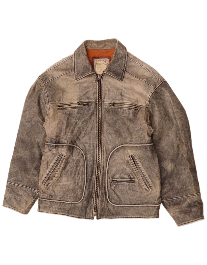 veste en cuir homme vintage UK 40 Grand cuir gris