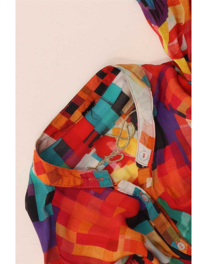 Desigual Femme Graphic Shirt Blouse UK 12 Medium Multicolore Géométrique
