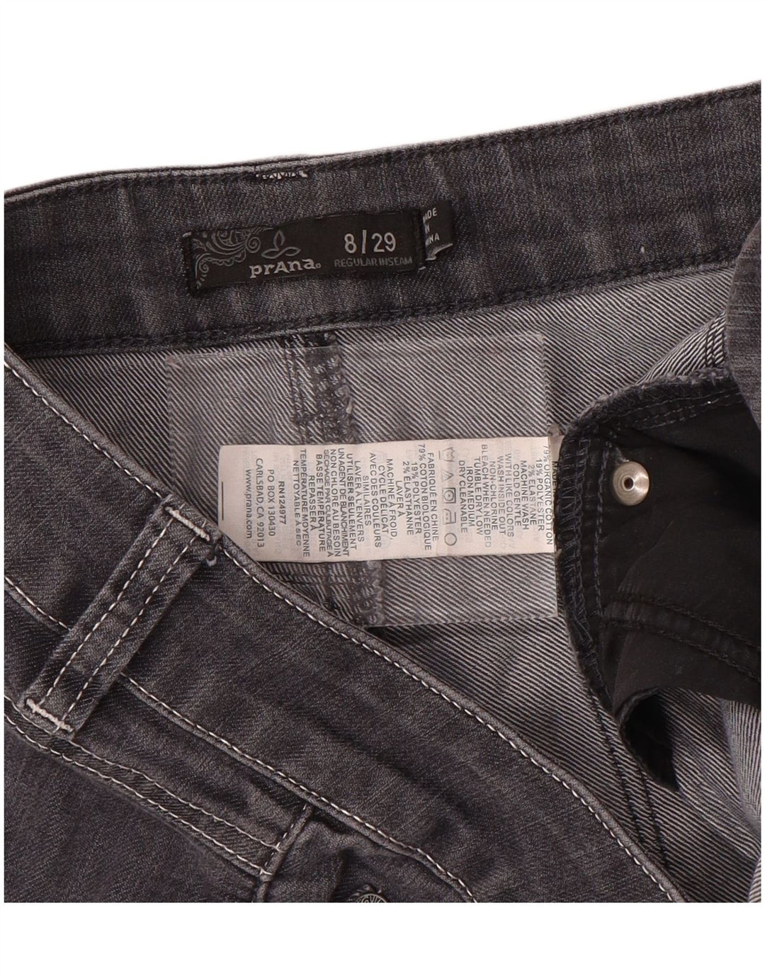 PRANA Jean droit régulier pour femme US 8 Medium W29 L32 Gris Coton
