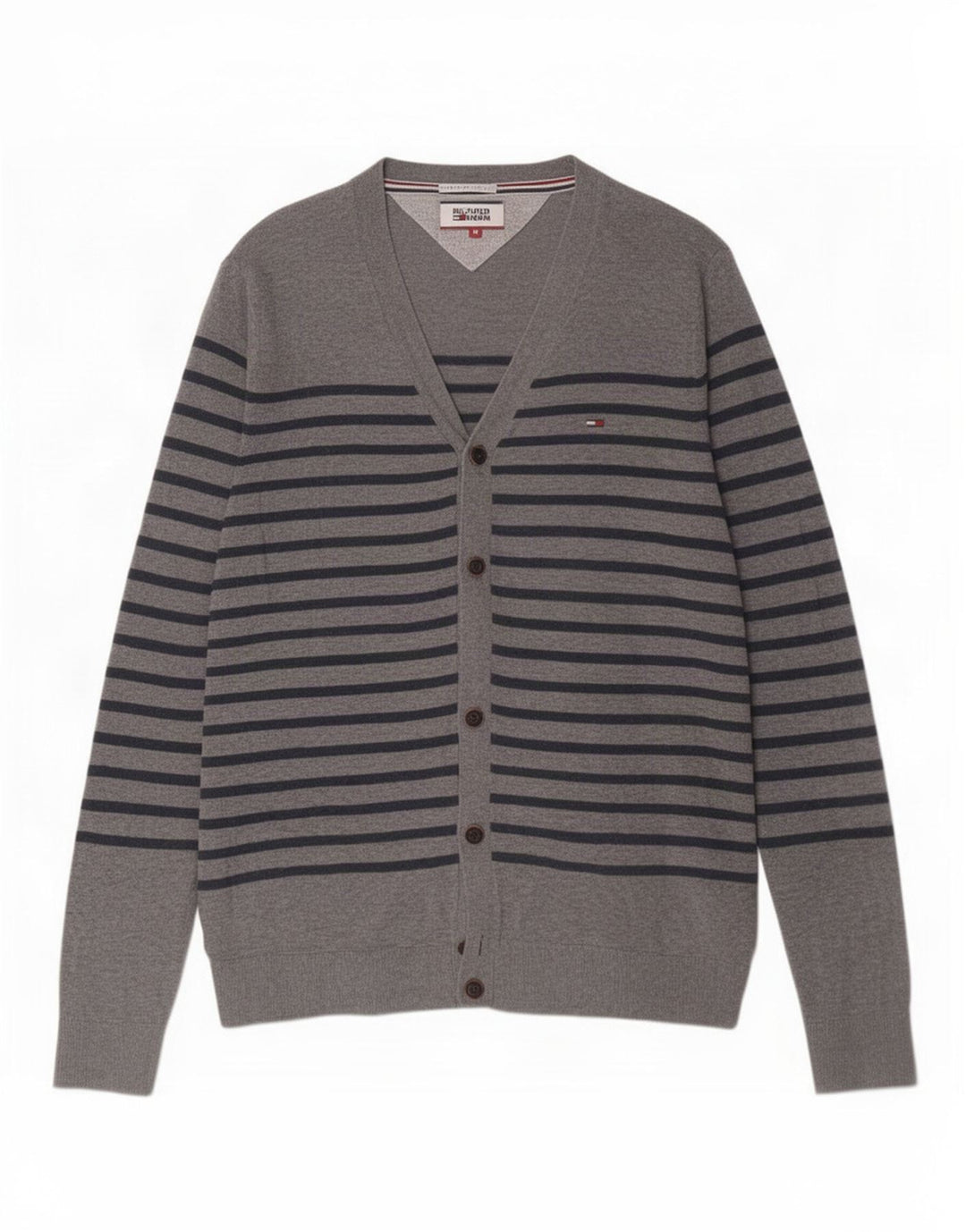 Tommy Hilfiger Pull Cardigan Homme Gris Moyen Rayé Coton