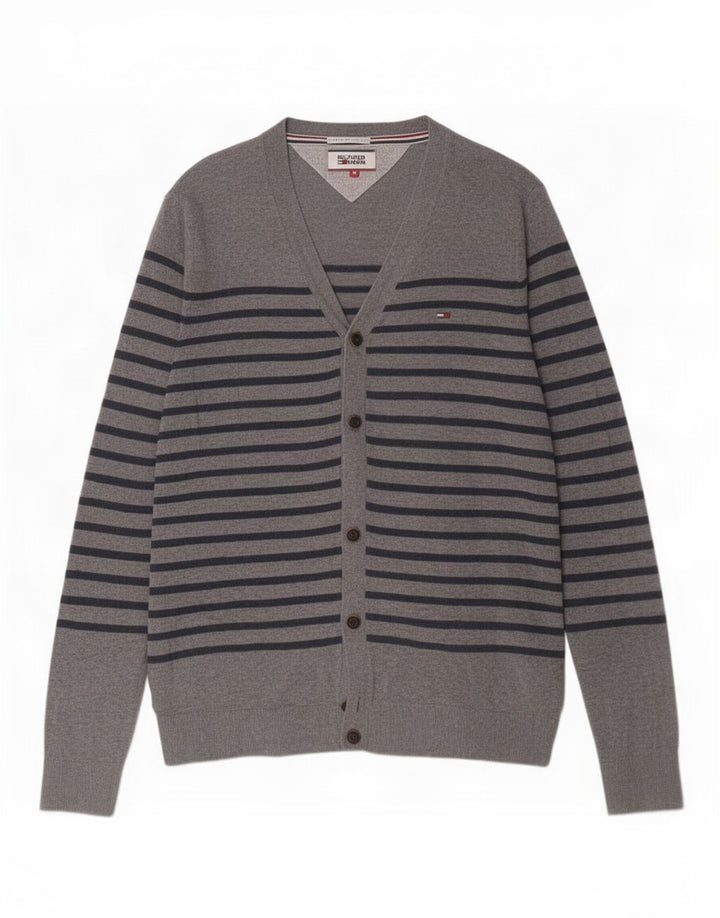 Tommy Hilfiger Pull Cardigan Homme Gris Moyen Rayé Coton