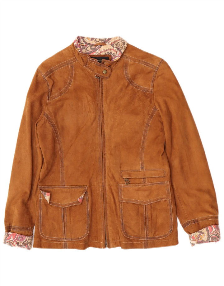 veste en daim femme vintage IT 44 cuir beige moyen