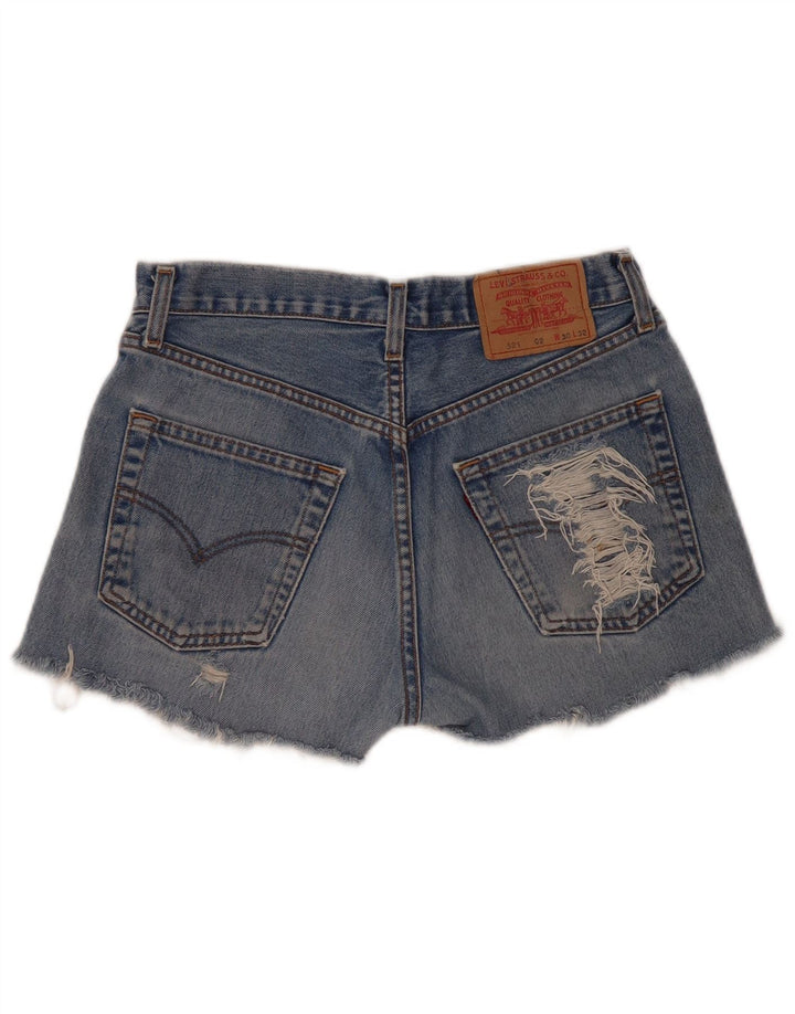 LEVI'S Womens 521 High Waist Distressed Denim Shorts W30 Medium Blue