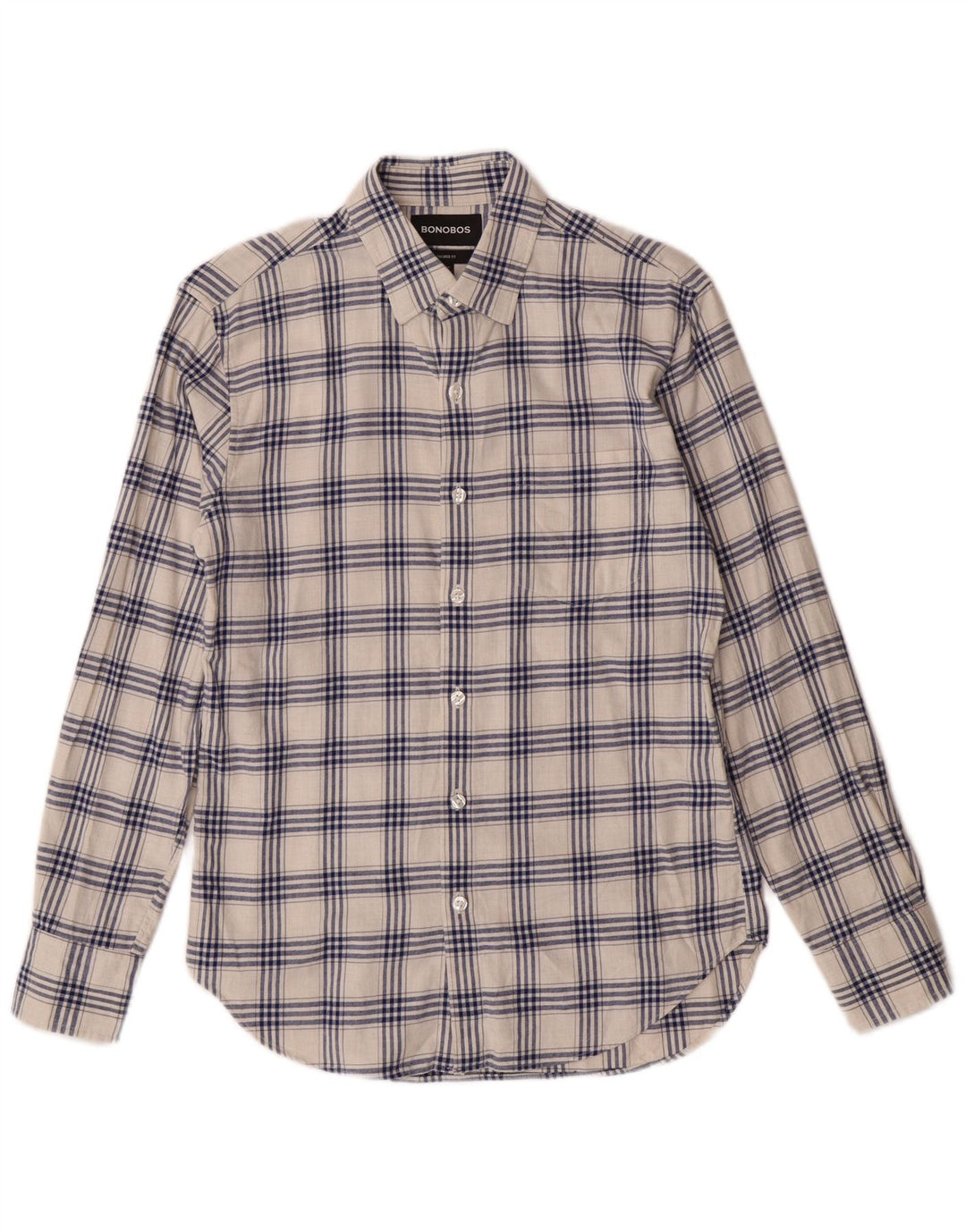 BONOBOS Chemise en flanelle pour homme, coupe ajustée, en coton à petits carreaux blancs