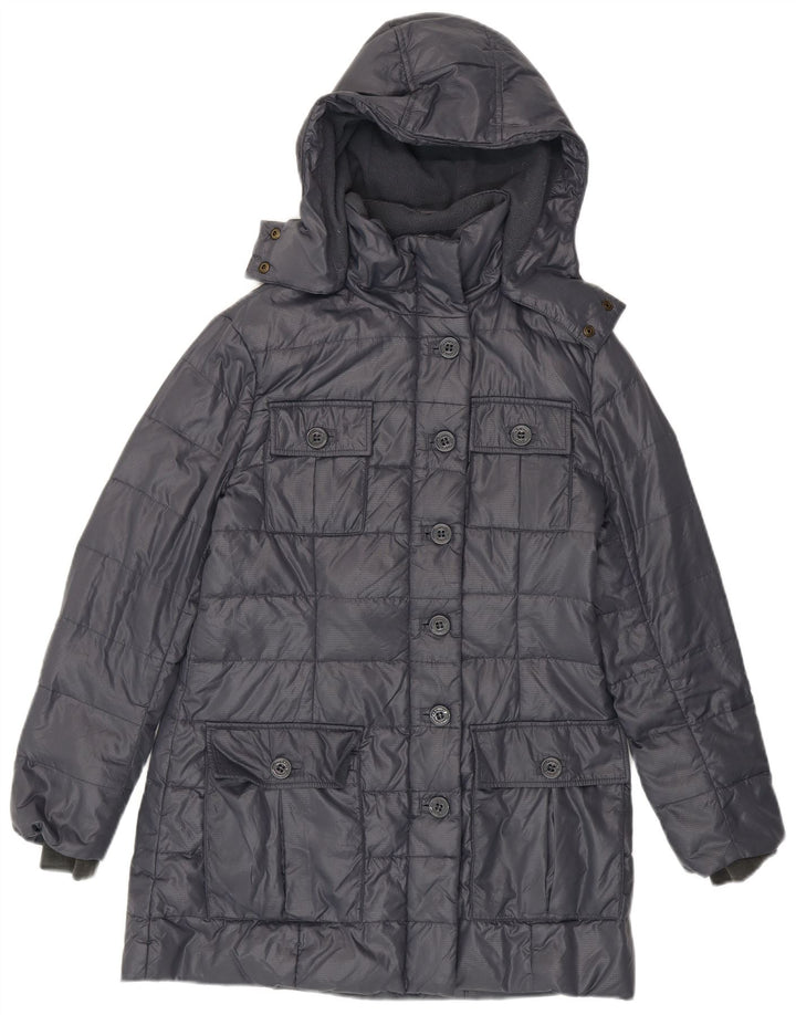 Armani Jeans Manteau rembourré à capuche pour femme EU 38 Gris moyen
