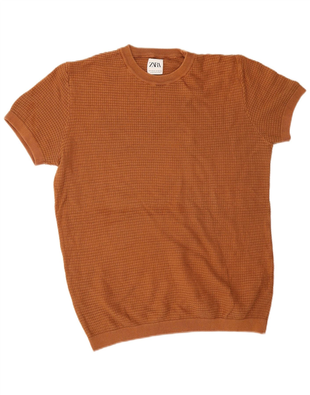 Zara Pull à manches courtes et col rond pour homme Marron moyen