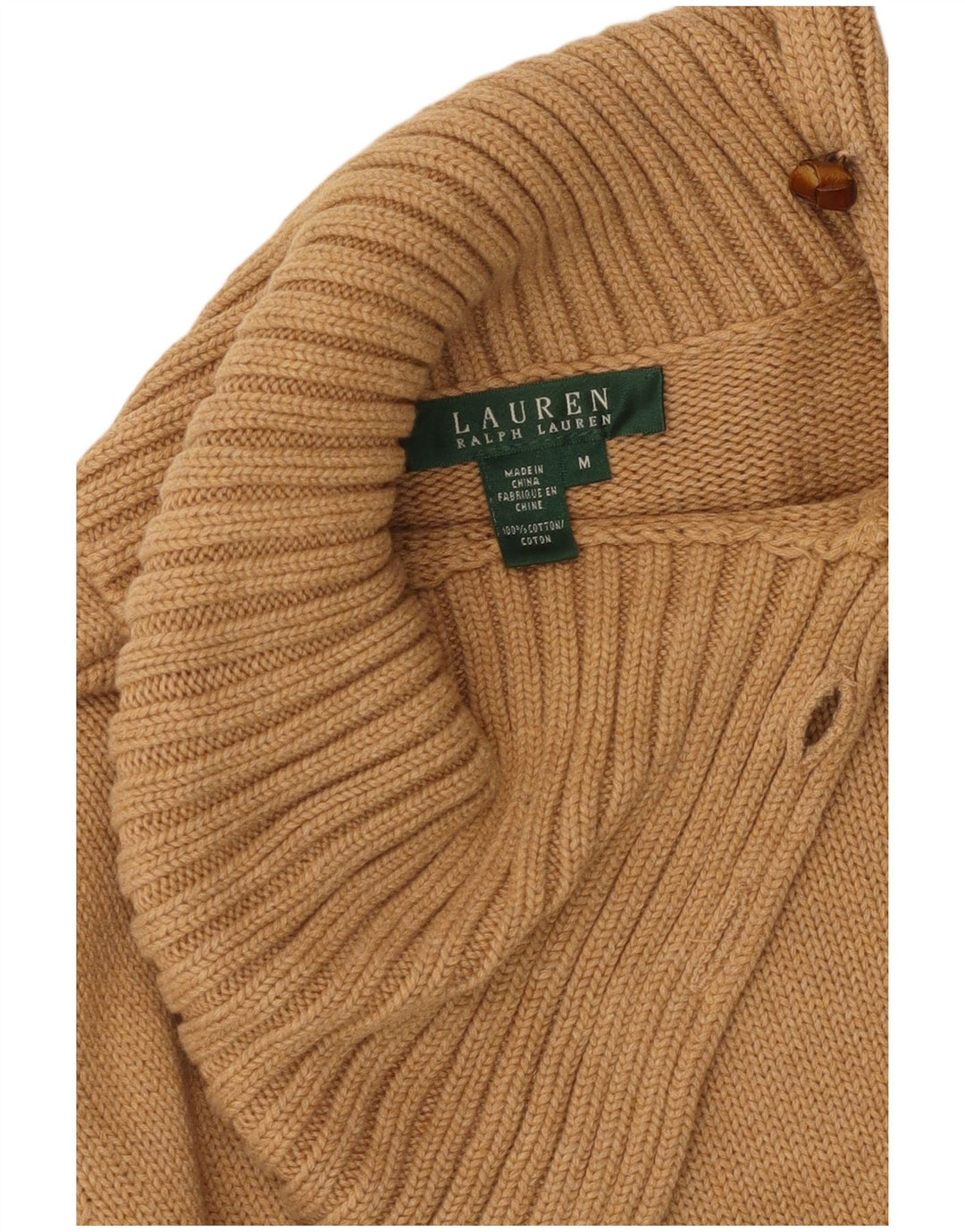 RALPH LAUREN Pull à col boutonné pour femme UK 12 Coton beige moyen