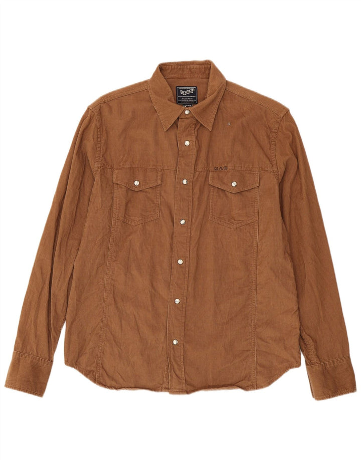 Gas Chemise Velours Côtelé Homme Marron Moyen Coton