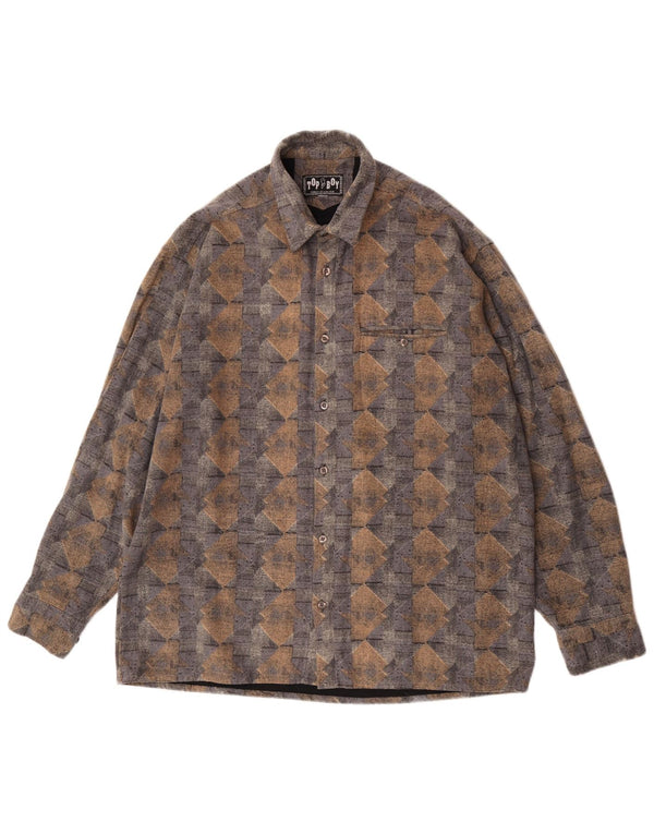 vintage Chemise en flanelle pour hommes Grand Bleu Géométrique