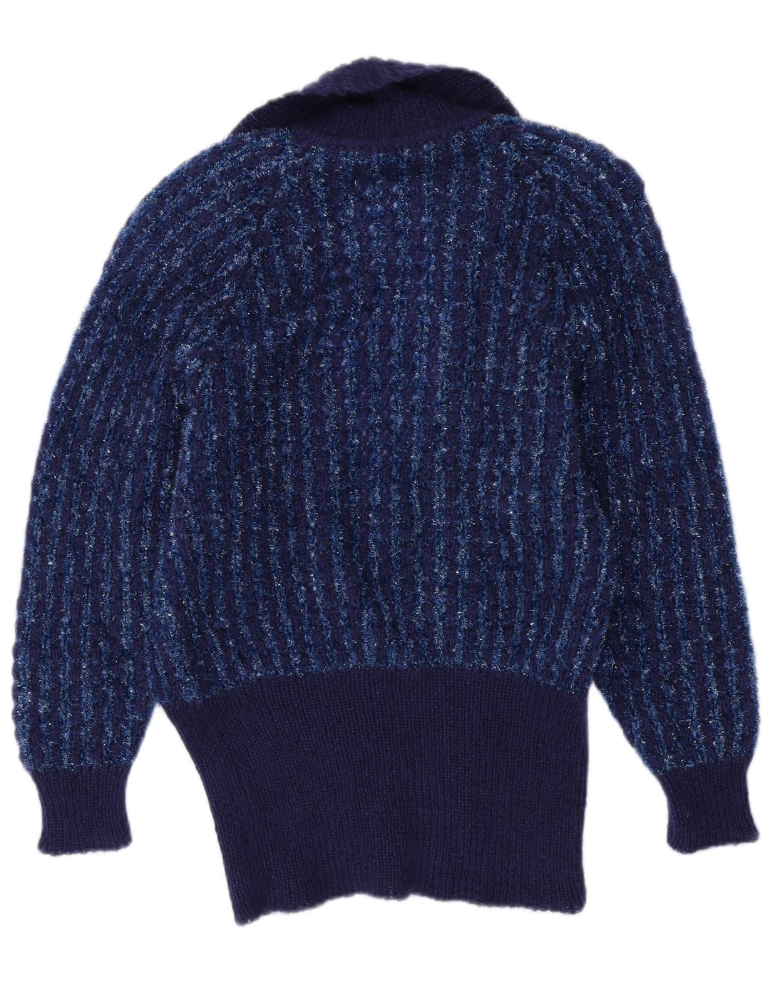 VINTAGE Pull Cardigan Femme IT 44 Bleu Marine Moyen Rayé