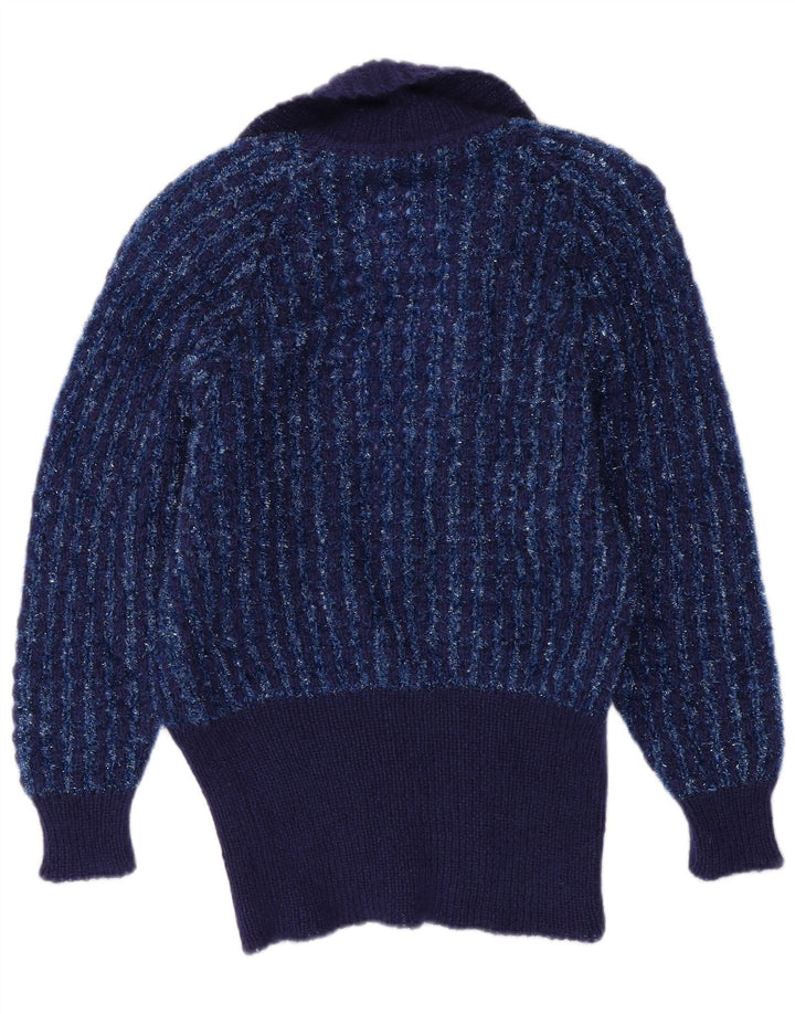 VINTAGE Pull Cardigan Femme IT 44 Bleu Marine Moyen Rayé