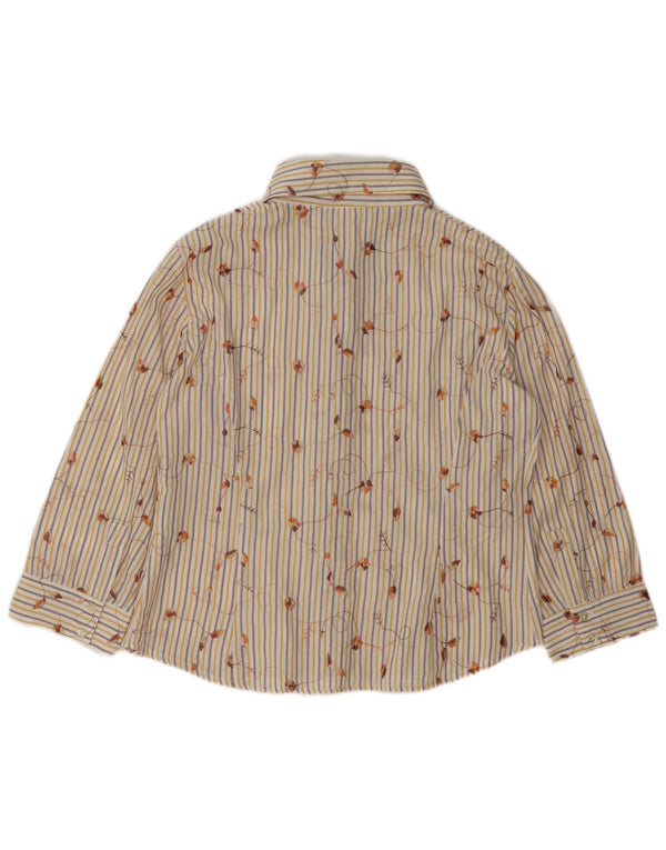 vintage Femme 3/4 Manches Chemise UK 16 Grand Beige Rayé Polyester
