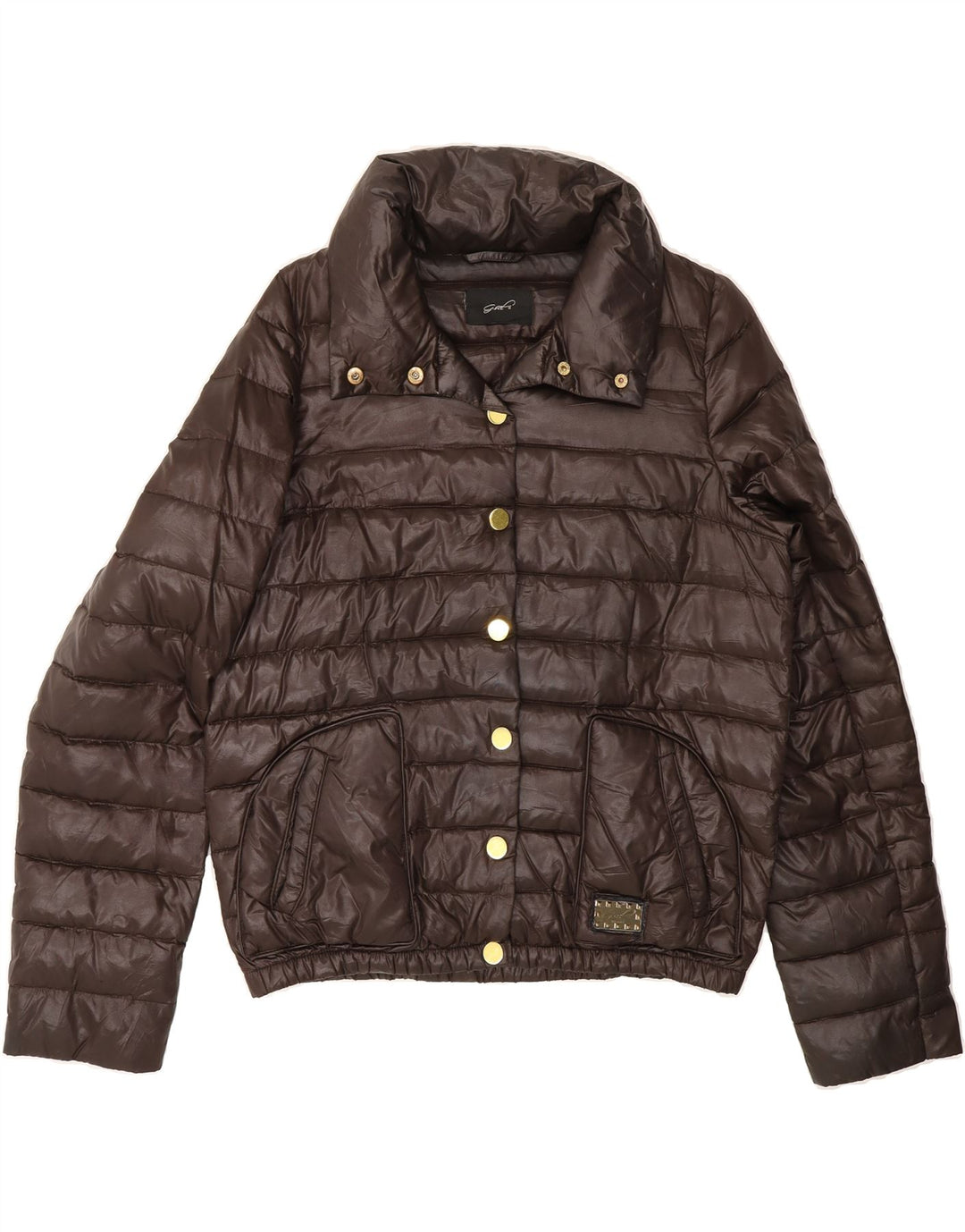VINTAGE Womens Padded Jacket UK 14 Medium Brown Nylon Vintage Vintage and Second-Hand Vintage from Messina Hembry 