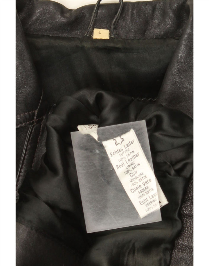 veste biker en cuir femme vintage UK 14 Grand cuir noir