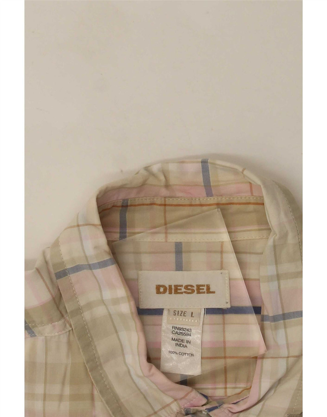 Diesel Chemise à manches courtes pour homme en coton à carreaux beiges