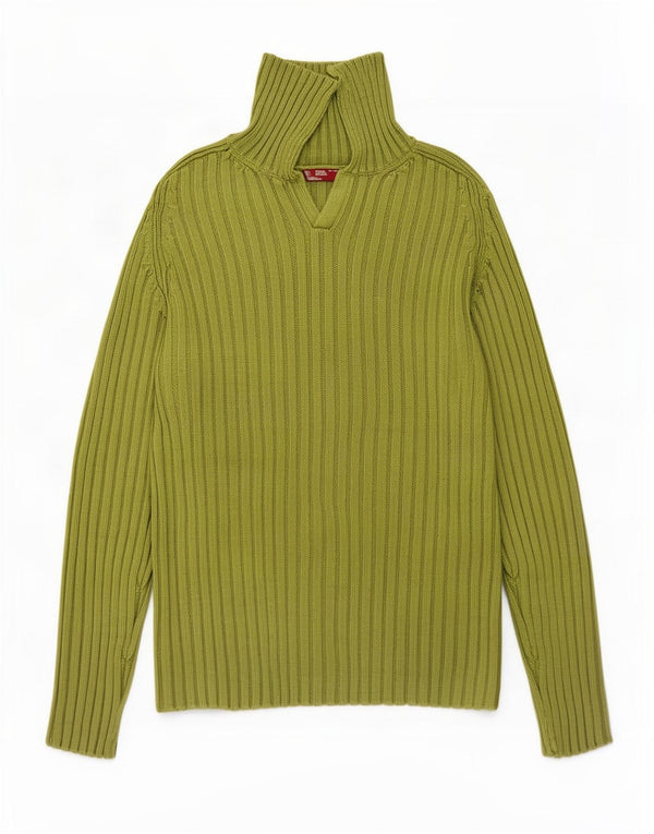Zara Pull à col polo pour homme en coton vert Large