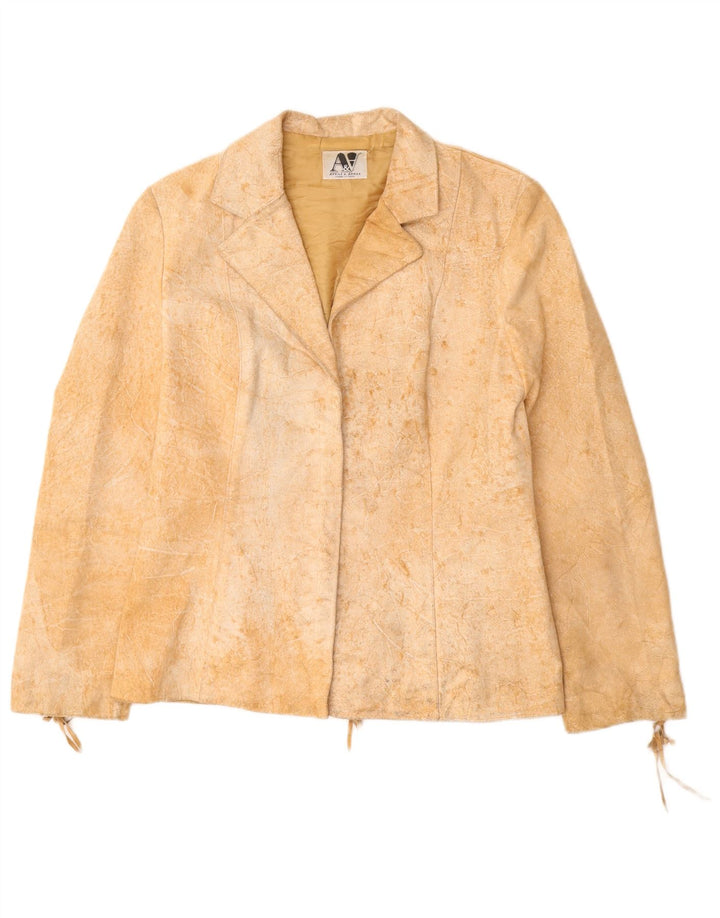 VINTAGE Veste en daim femme UK 12 Cuir beige moyen