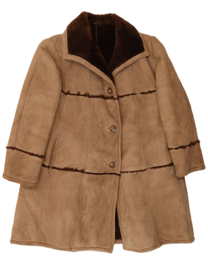 manteau en peau de mouton vintage femme UK 16 Grand Beige