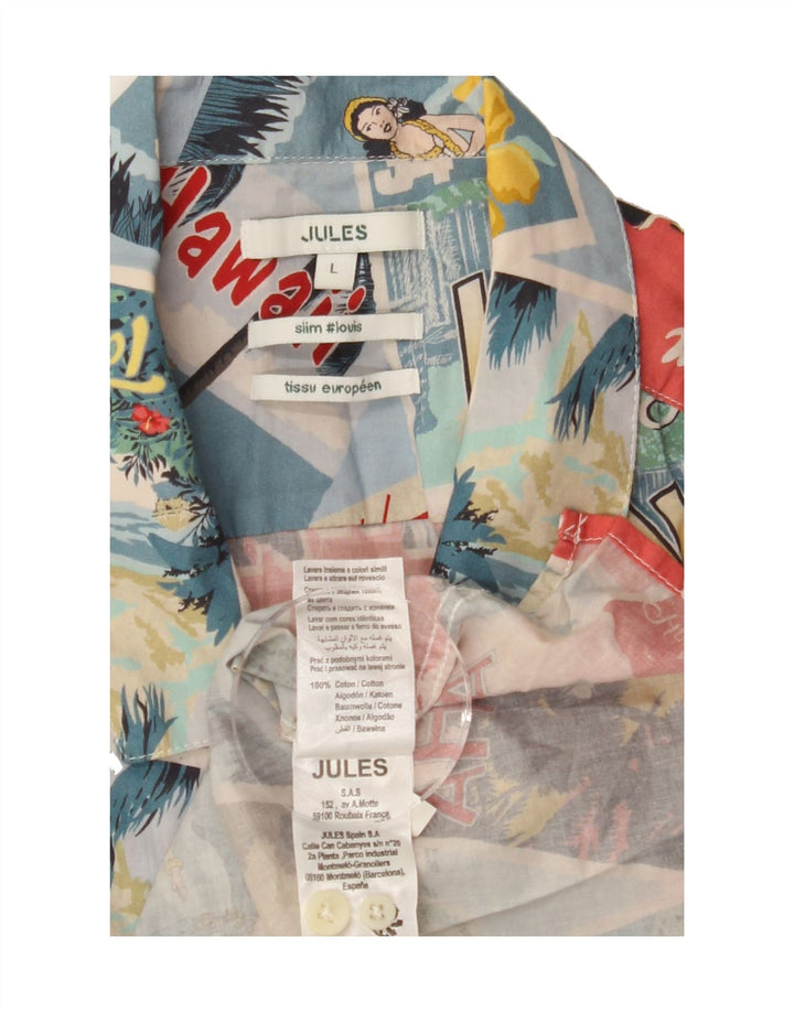 JULES Mens Slim Short Sleeve Shirt Large Multicoloured Patchwork Cotton Vintage Jules and Second-Hand Jules from Messina Hembry 
