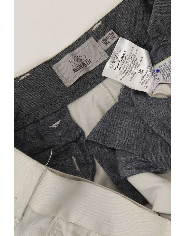 Marks & Spencer Pantalon Chino Coupe Regular Homme W34 L29 Coton Blanc