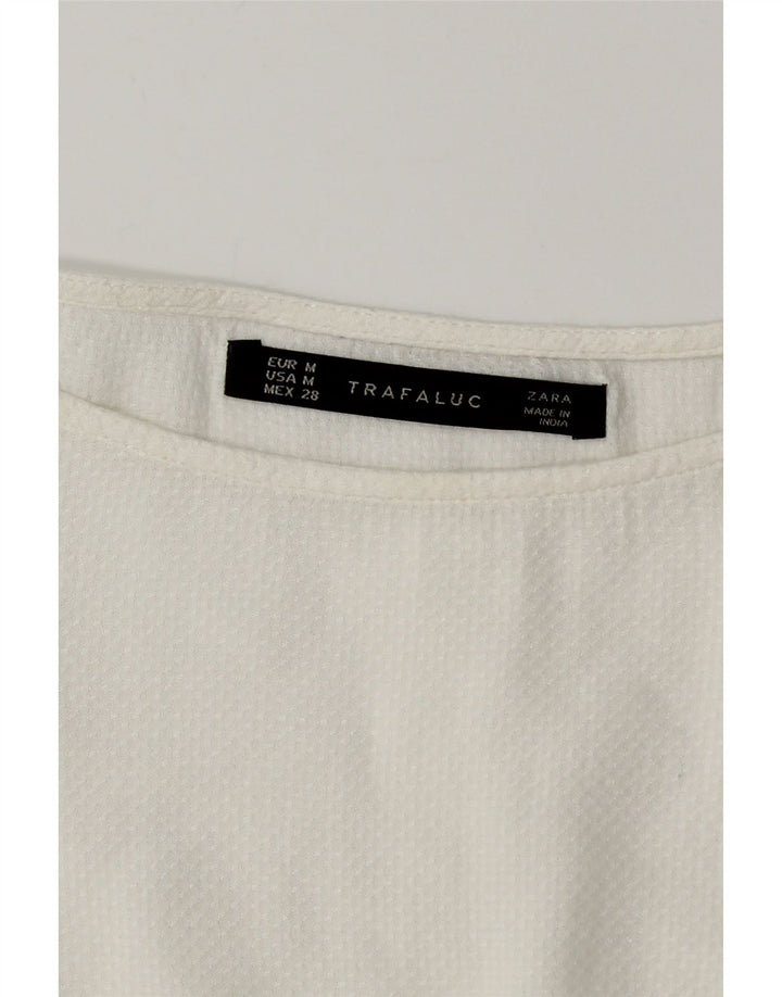 Zara Femme Chemisier Oversize Top UK 14 Polyester Blanc Moyen