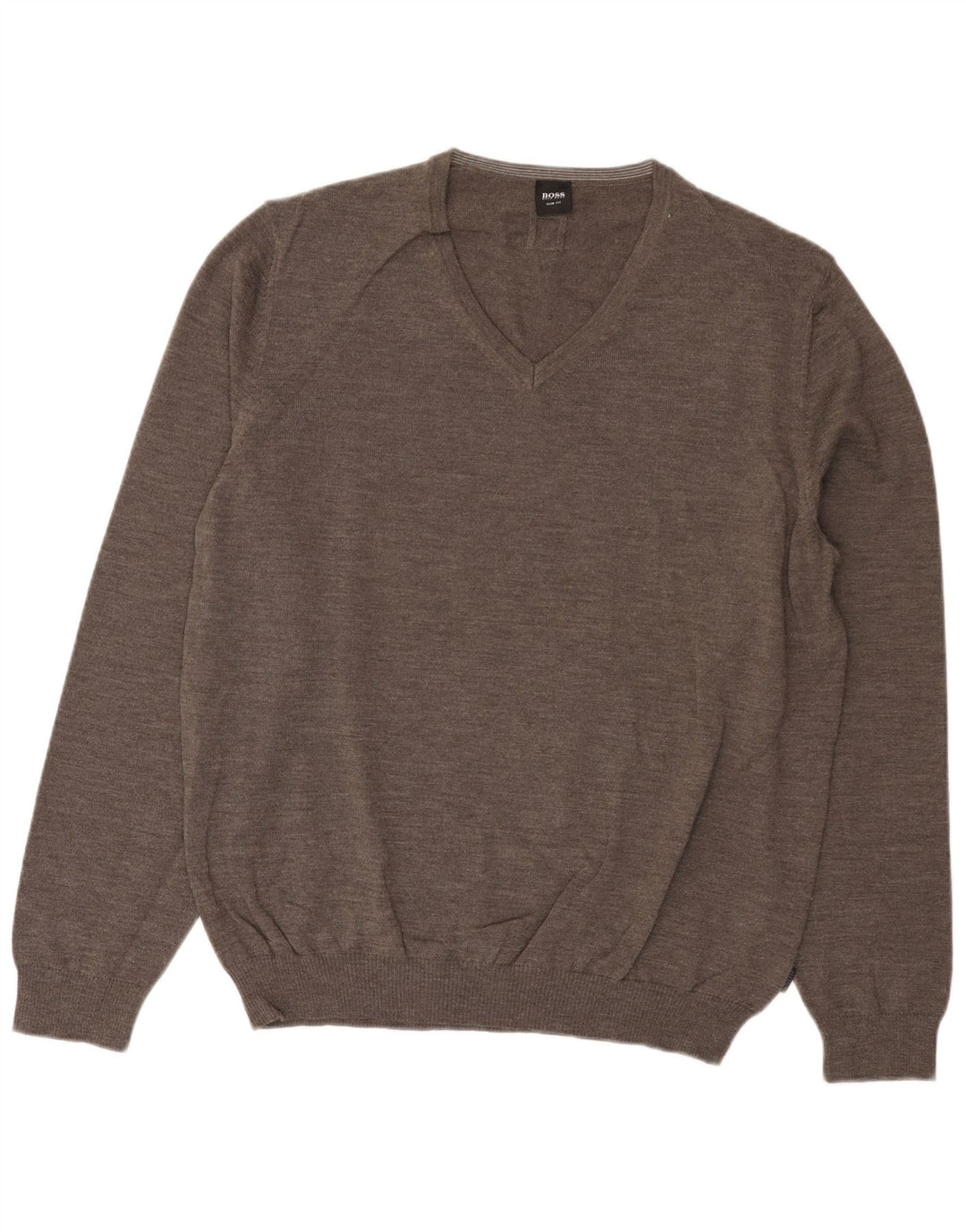 HUGO BOSS Hommes Slim Fit V-neck Jumper Sweater 3XL Gris Laine