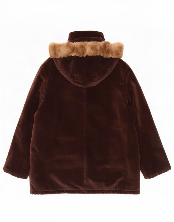 vintage Femme Capuche Velours Parka Veste UK 18 XL Marron