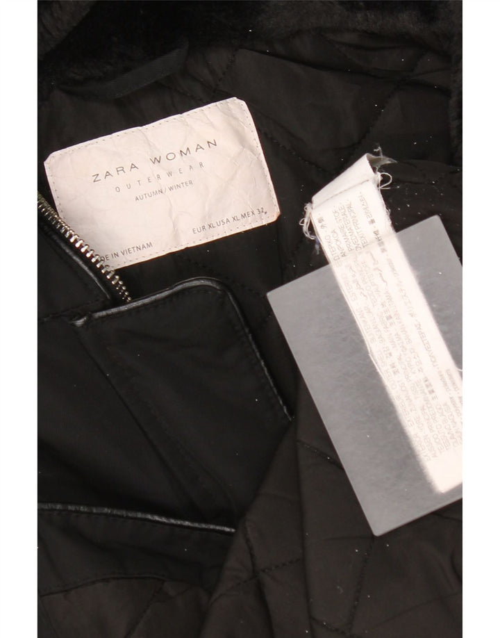 Zara Veste coupe-vent à capuche pour femme UK 18 XL Noir Polyester