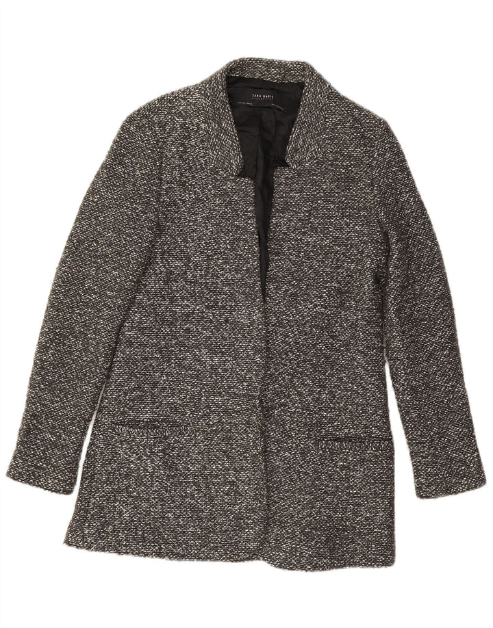 Zara Womens Longline Open Blazer Jacket UK 10 Petit Gris Moucheté