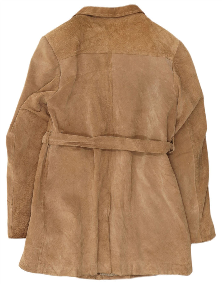 vintage Femme Suède Pardessus UK 14 Beige Moyen