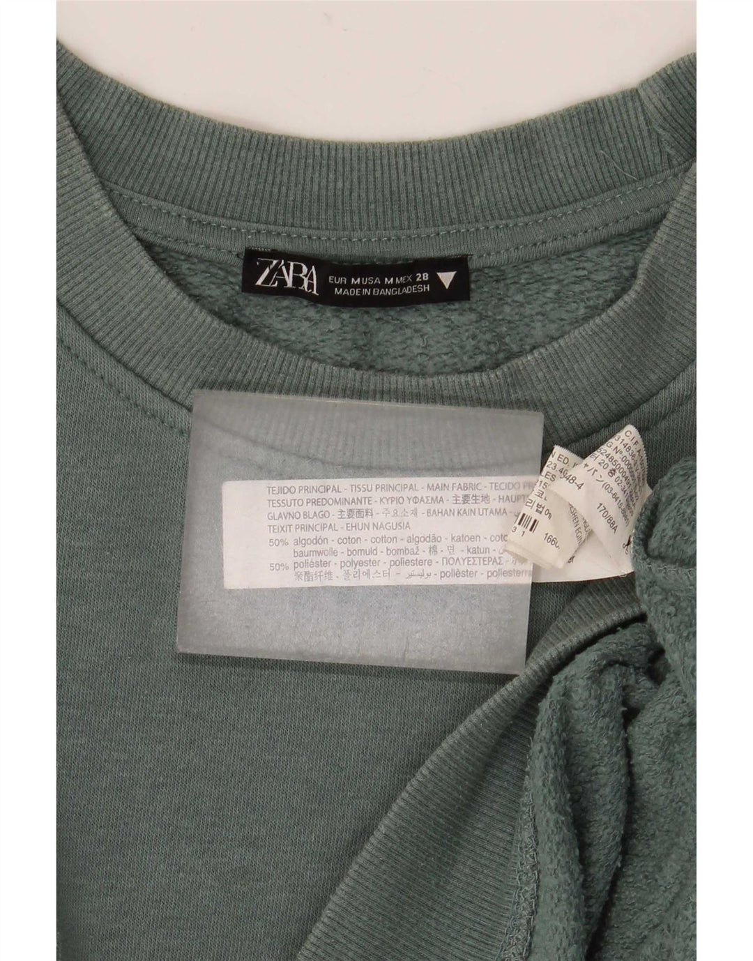 Zara Womens Crop Oversize Sweatshirt Jumper UK 14 Moyen Vert Coton