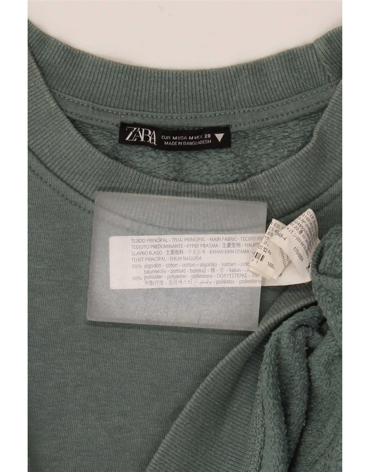 Zara Womens Crop Oversize Sweatshirt Jumper UK 14 Moyen Vert Coton