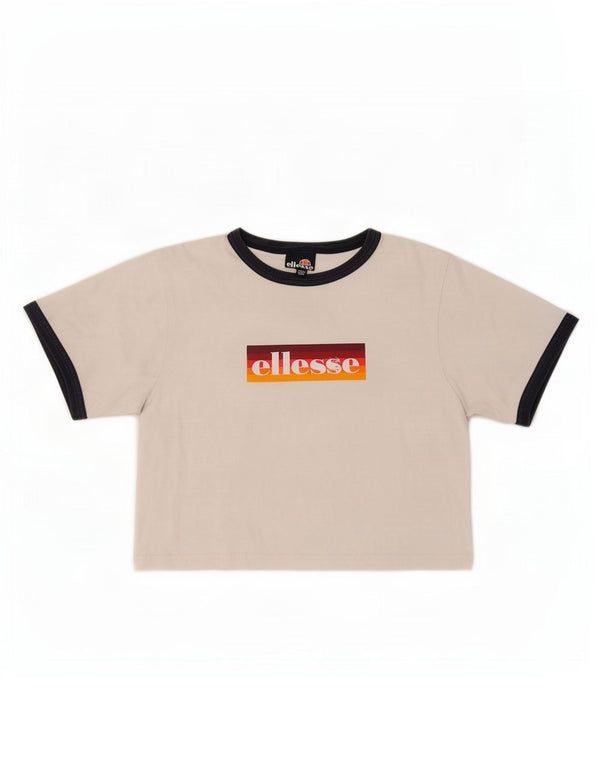 Ellesse Womens Crop Graphic T-Shirt Top UK 6 XS Blanc Colorblock