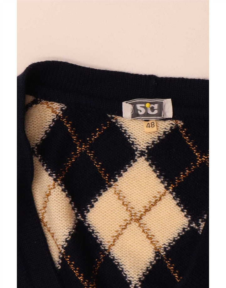 vintage Femme Cardigan Pull IT 48 XL Beige Argyle/Diamant