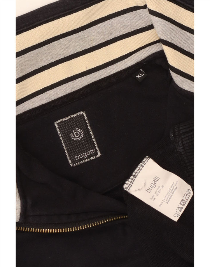 Bugatti Homme Zip Neck Sweatshirt Jumper XL Noir Coton