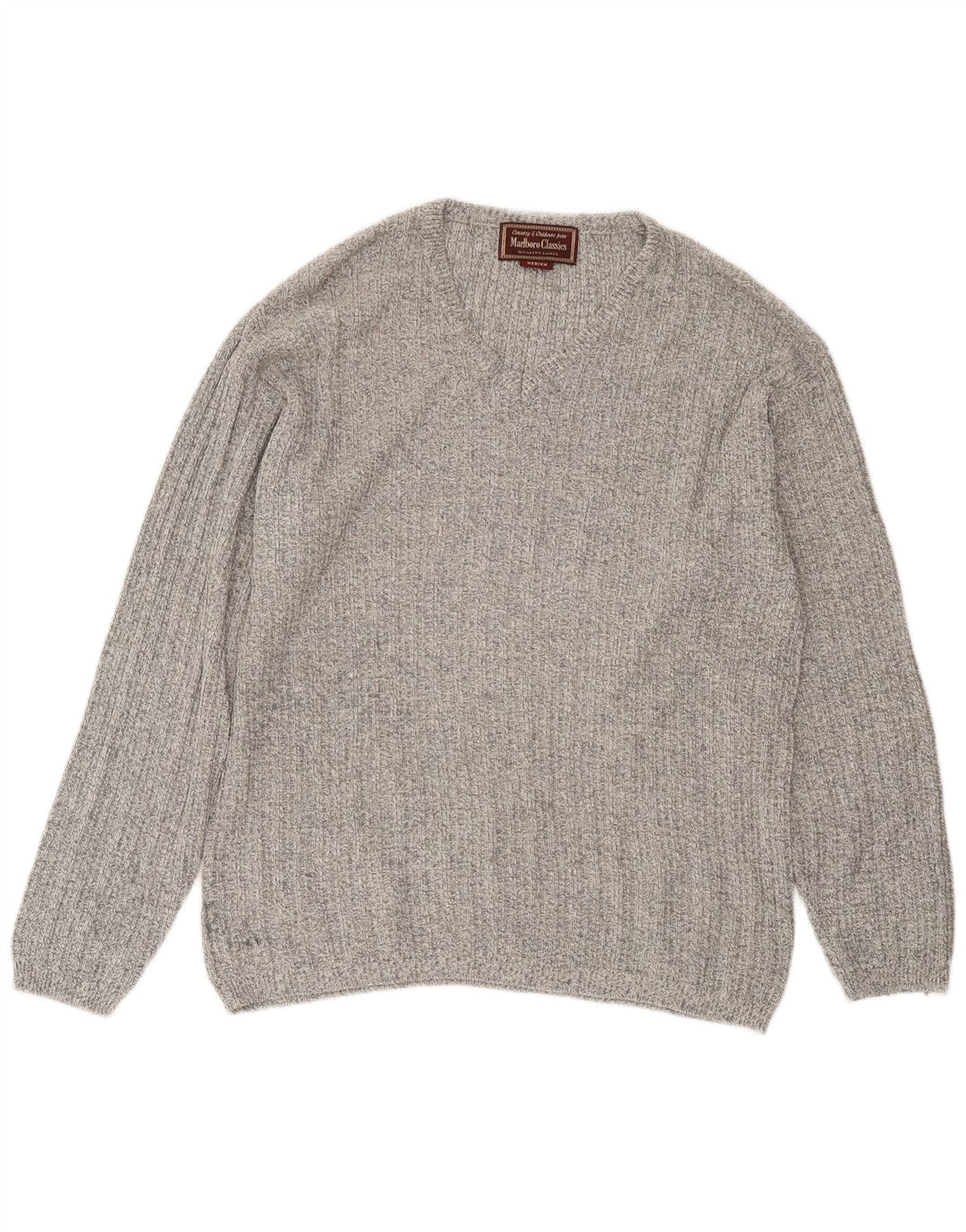 Marlboro Classics Pull col V Homme Gris Moyen Coton Moucheté