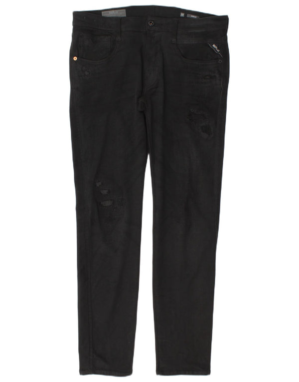 Replay Femme Anbass Jean Slim Effet Déchiré W32 L30 Coton Noir