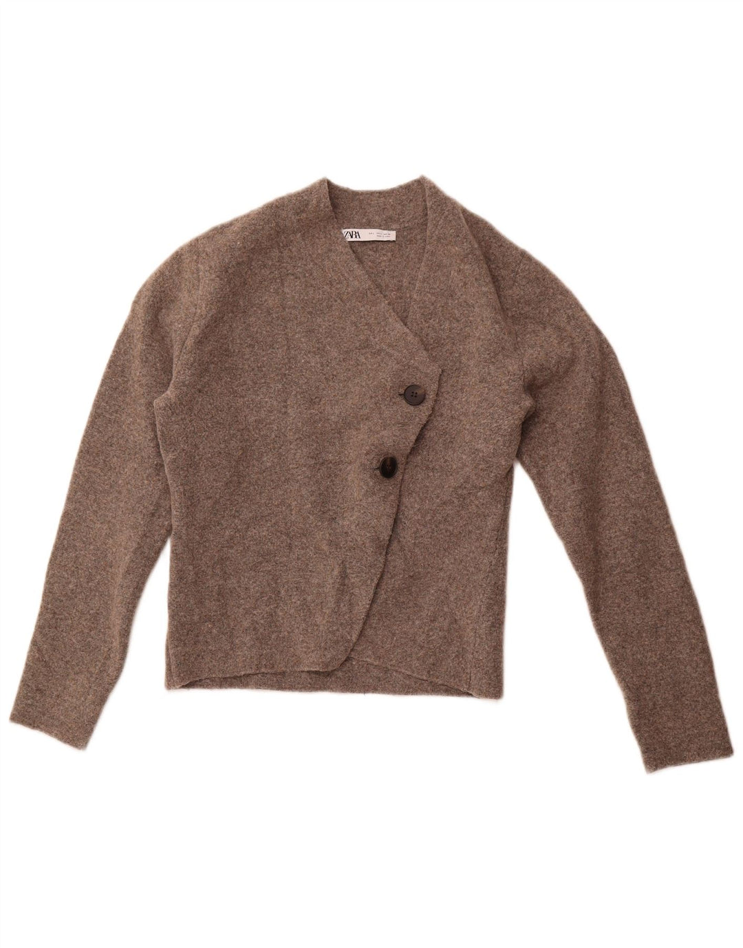 ZARA Femme Crop Cardigan Pull UK 14 Large Marron Polyamide