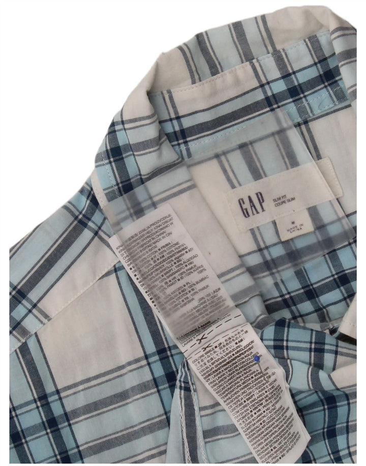 Gap Chemise Slim à Manches Courtes pour Hommes en Coton à Carreaux Blanc Moyen