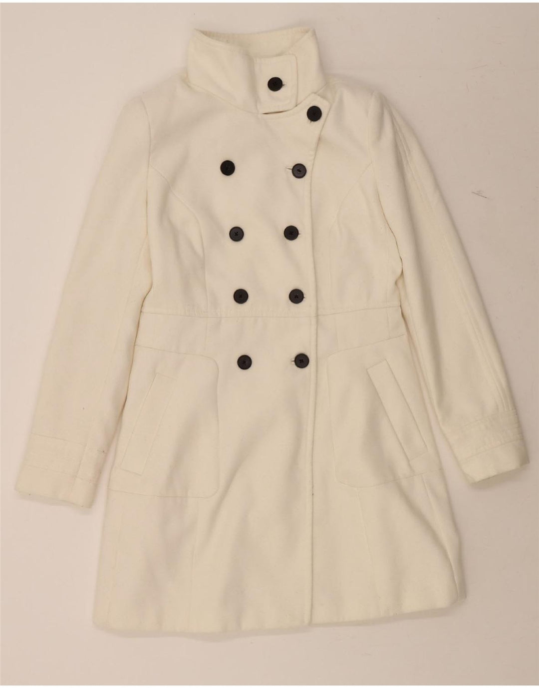 ZARA Manteau croisé pour femme UK 14 Large Blanc Polyester